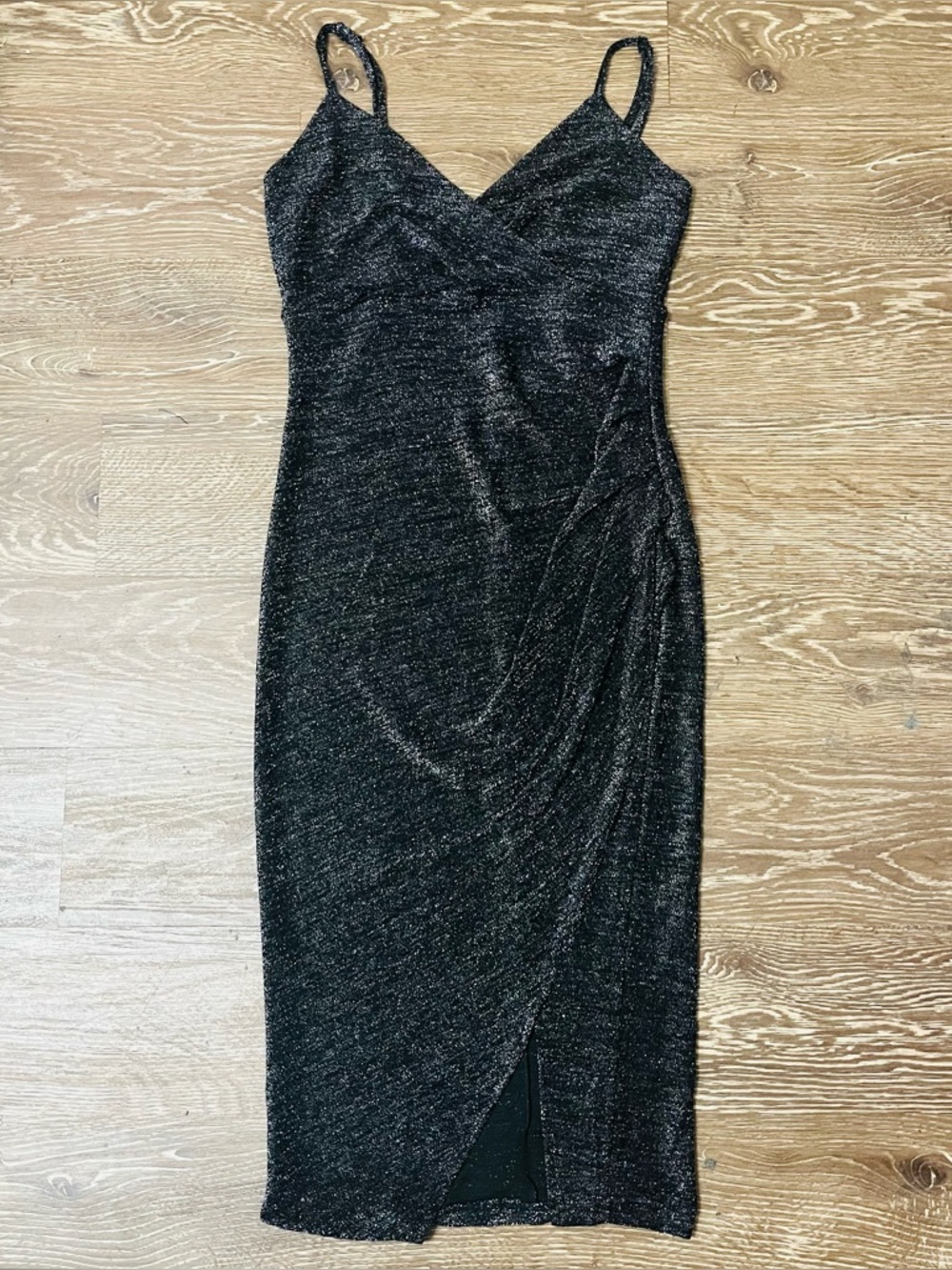 Charlotte Russe Black Metallic Midi Slip Dress